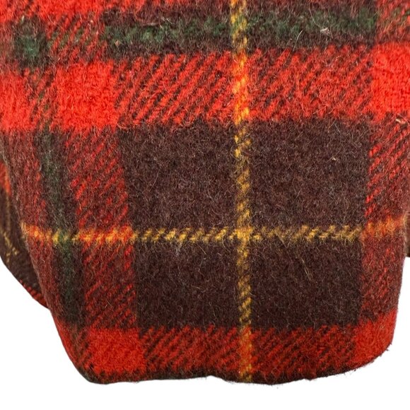 Vintage 70s Towncraft Mens Medium Red & Brown Plaid Wool Coat With Faux Fur - Picture 11 of 14